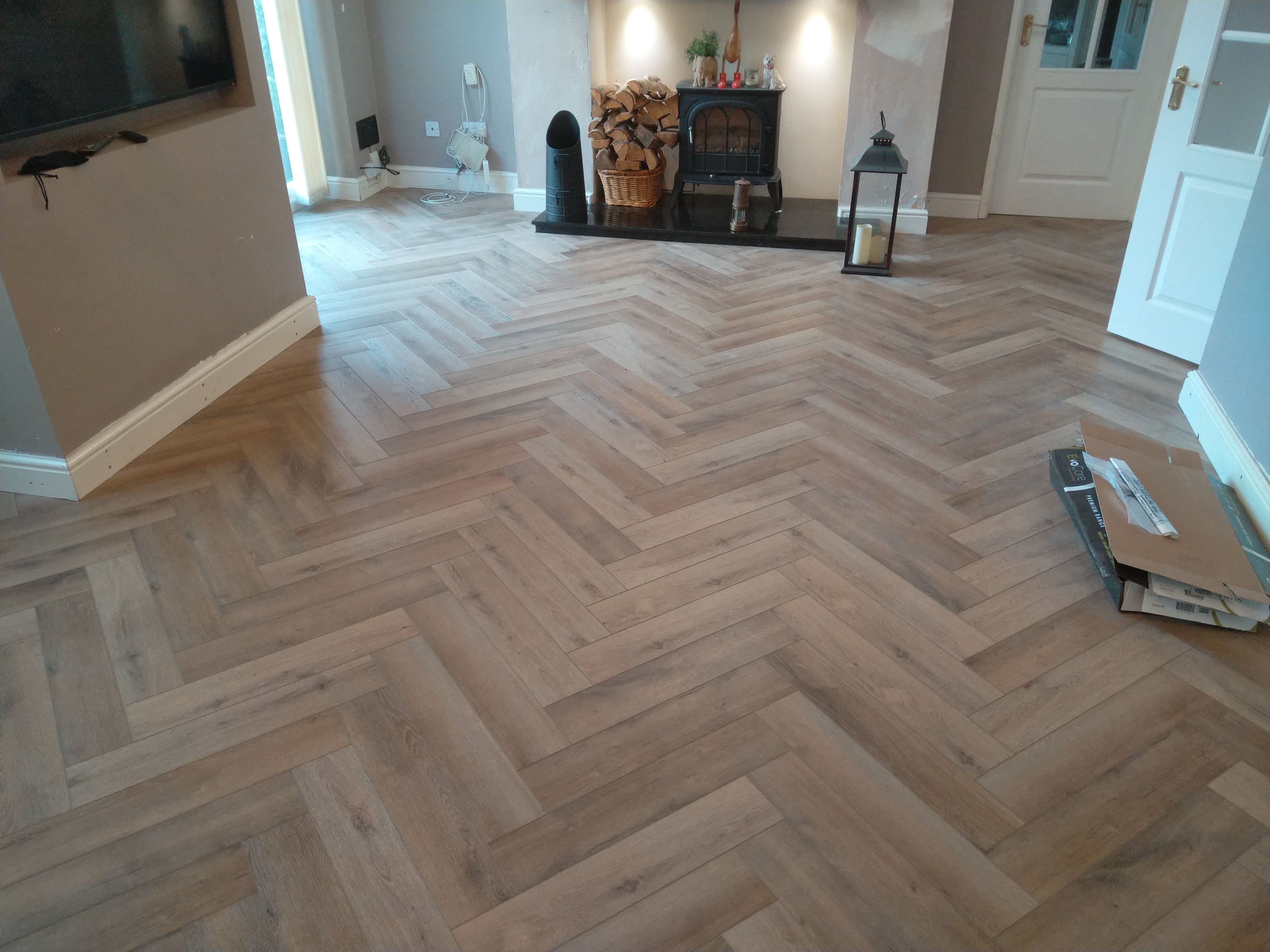 Herringbone flooring installation